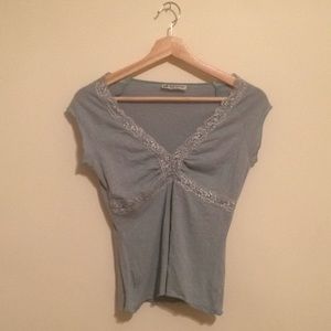 Seafoam green lace detail tee